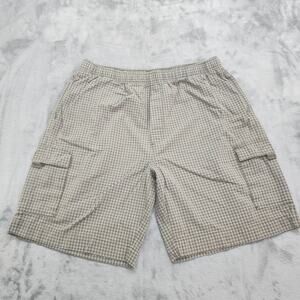 Canyon River Blues Shorts Mens XL Green Khaki Plaid Pull On Cargo Elastic Waist